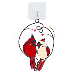 CREATCABIN 1 Set Alloy Enamel Pendant Decoration, with Plastic Adhesive Hook, Birds, for Home Windows Decoration, Red, 130x108x10mm, Hole: 8.5mm(HJEW-CN0001-14)