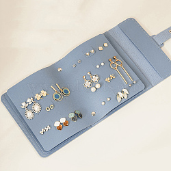 PU Imitation Leather Earring Storage Bags, Portable Travel Jewelry Earring Organizer Bag, Rectangle, Slate Gray, 16.3x14.2x3.3cm, Hole: 1.5mm(EDIS-E012-01A)