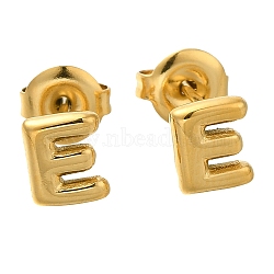 304 Stainless Steel Stud Earrings, Real 14K Gold Plated, Letter E, 7x5.5mm(EJEW-I316-01G-E)