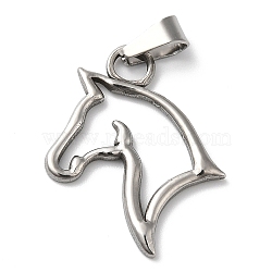 304 Stainless Steel Pendants, Hollow Horse Head Charms, Stainless Steel Color, 22.5x19x1.5mm, Hole: 3.5x6.5mm(STAS-D069-03P)