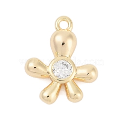 Brass Micro Pave Cubic Zirconia Pendants, Flower, Golden, Golden, 14.5x11.5x4mm, Hole: 1.2mm(ZIRC-P122-03A-G)