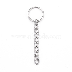 304 Stainless Steel Split Key Rings, Keychain Clasp Findings, with Chains, Stainless Steel Color, 70mm, Ring: 18x2mm(X-STAS-G214-03P)