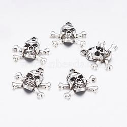 Tibetan Style Alloy Pendants, Lead Free and Cadmium Free, Halloween, Skull, Antique Silver, 22x22x5mm, Hole: 1mm(EAA240Y)