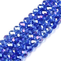 Electroplate Glass Beads Strands, AB Color Plated, Faceted, Rondelle, Blue, 8x6mm, Hole: 1mm, about 64~65pcs/strand, 15.75~16.14 inch(40~41cm)(EGLA-A044-T8mm-B31)