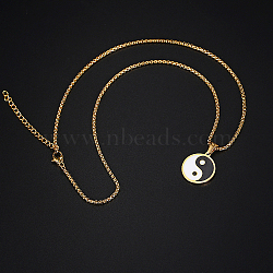 Stainless Steel Enamel Yin Yang Pendant Necklaces for Women, Flat Round, 15.75 inch(40cm)(VV9279-1)