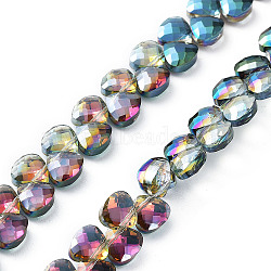 Electroplate Triangle Glass Beads Strands, Faceted, Colorful, 9x10x5mm, Hole: 1mm, about 100pcs/strand, 23.62''(60cm)(EGLA-A036-11A-HP01)