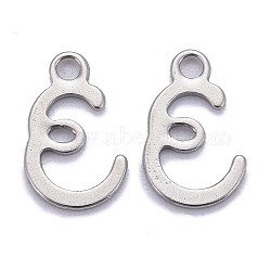 304 Stainless Steel Pendants, Alphabet, Stainless Steel Color, Letter.E, 11x7x1mm, Hole: 1.5mm(STAS-Z023-E)