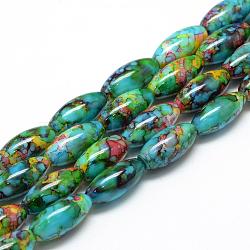 Baking Painted Glass Beads Strands, Swirl Glass Beads, Oval, Light Sea Green, 22x10~10.5mm, Hole: 1.5~2.5mm, about 35~37pcs/strand, 30.31 inch(77cm)(DGLA-S115-22x10mm-S36)
