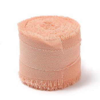 Polyester Chiffon Ribbon, Raw Edge Ribbon for DIY Jewelry Making, Gift Packaging, Dark Salmon, 1-1/2 inch(38mm), about 7.11 Yards(6.5m)/Roll
