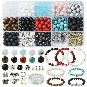 DIY Natural & Synthetic Mixed Gemstone Stretch Bracelets Making Kits, 8~8.5mm, Hole: 1mm