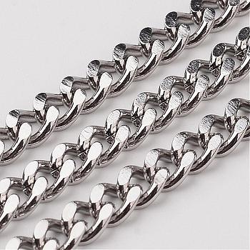 304 Stainless Steel Cuban Link Chains, Chunky Curb Chains, Faceted, Unwelded, Stainless Steel Color, 7x5x1.4mm