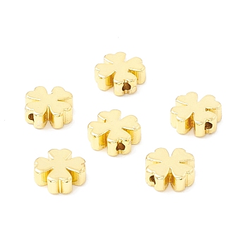 Brass Beads, Long-Lasting Plated, Clover, Real 18K Gold Plated, 8x8x3mm, Hole: 1.4mm