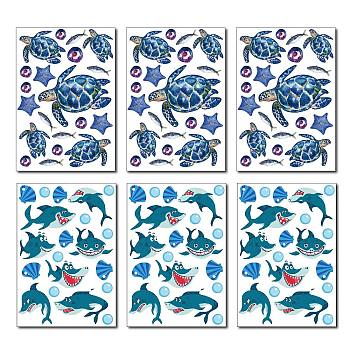 PVC Wall Stickers, Rectangle, for Home Living Room Bedroom Decoration, Ocean Themed Pattern, 290x195mm, 2 style, 3pcs/style, 6pcs/set