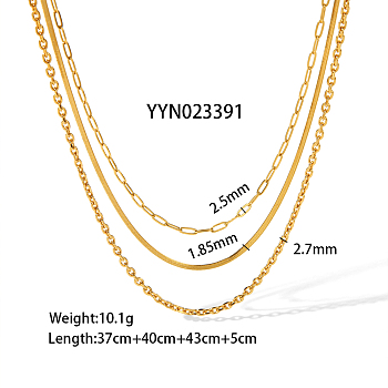 Stainless Steel Multi Layered Lock Chain Necklace for Stylish and Elegant Look, Golden, 14.57 inch(37cm) and 15.75 inch(40cm) and 16.93 inch(43cm)