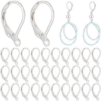 Brass Leverback Earring Findings, with Horizontal Loop, 925 Sterling Silver Plated, 15.6x10x2mm, Hole: 1.4mm, Pin: 0.8mm, 120pcs/box