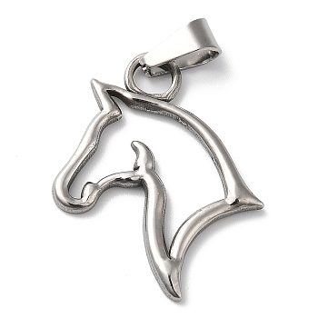 304 Stainless Steel Pendants, Hollow Horse Head Charms, Stainless Steel Color, 22.5x19x1.5mm, Hole: 3.5x6.5mm