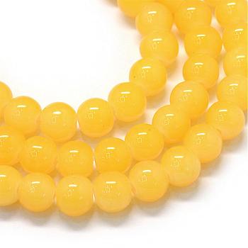 Baking Painted Imitation Jade Glass Round Bead Strands, Gold, 6.5mm, Hole: 1.5mm, about 135~140pcs/strand, 31.8 inch