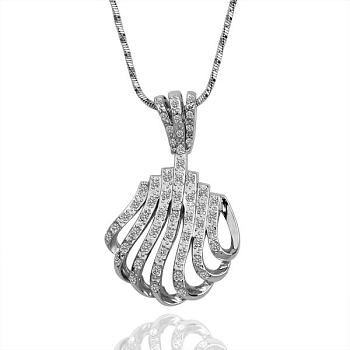 Real Platinum Plated Eco-Friendly Tin Alloy Czech Rhinestone Shell Pendant Necklaces, 18 inch