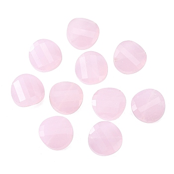 Imitation Jade Glass Beads, Faceted, Flat Round, Pink, 14x6.5mm, Hole: 1.2mm