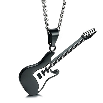 Stainless Steel Pendant Necklaces, Guitar, Black, 23.62 inch(60cm)