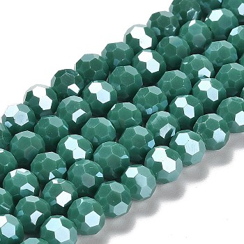 Opaque Glass Beads Strands, Faceted, Round, Teal, 8mm, Hole: 1mm, about 66~69pcs/strand, 19.29~19.57 inch(49~49.7cm)