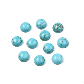 Craft Findings Dyed Synthetic Turquoise Gemstone Flat Back Dome Cabochons, Half Round, Dark Turquoise, 4x2mm