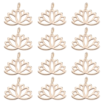 Brass Charms, Lotus Flower, Nickel Free, Real 18K Gold Plated, 10.5x12.5x1mm, Hole: 1.8mm, 20pcs/box