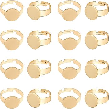 Adjustable 304 Stainless Steel Finger Rings Components, Pad Ring Base Findings, Flat Round, Golden, Size 7, 17mm, Tray: 12mm