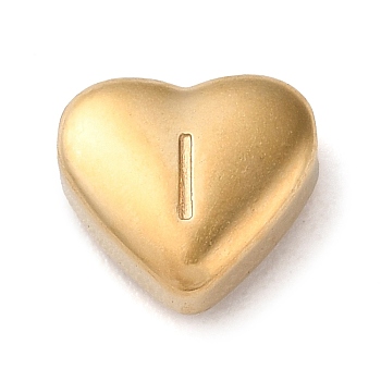 201 Stainless Steel Beads, Golden, Heart, Letter I, 7x8x3.5mm, Hole: 1.5mm