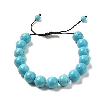 12.5mm Round Natural Turquoise Braided Bead Bracelets for Women Men, Inner Diameter: 2~3-1/8 inch(4.95~8.05cm)