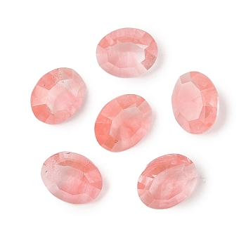 Cherry Quartz Glass Cabochons, Oval, Faceted, 10x8x4mm