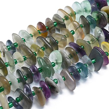 Natural Fluorite Beads Strands, Chips, 10~14x7~10x1~4mm, Hole: 1mm, about 75pcs/strand, 15.75''(40cm)