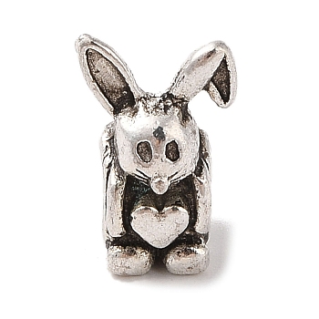 Tibetan Style Alloy European Beads, Lead Free & Cadmium Free, Large Hole Beads, Rabbit, Antique Silver, 13.5x8.5x9.5mm, Hole: 4.7mm