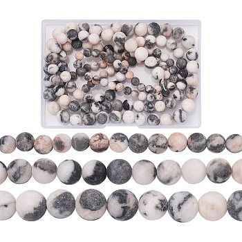 Yilisi 3 Strands 3 Style Natural Zebra Jasper Beads Strands, Frosted, Round, 6~10.5mm, Hole: 1~1.2mm, about 36~63pcs/strand, 15.5 inch(39.37cm), 1 strand/style