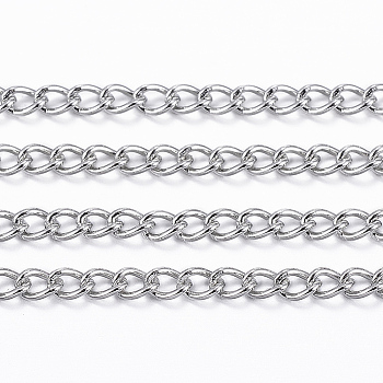 304 Stainless Steel Curb Chains, Soldered, with Spool, Stainless Steel Color, 3x2x0.4mm, about 164.04 Feet(50m)/roll