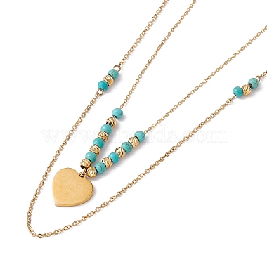 Enamel Charms Double Layer Necklace with Synthetic Turquoise Beaded(NJEW-P269-20A-G)-3