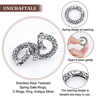 unicraftale 2pcs style tibétain 316 anneaux de porte à ressort texturés en acier inoxydable chirurgical(STAS-UN0040-91)-5