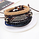 Adjustable Leaf Alloy Braided Leather Cord Wooden Beaded Multi-strand Bracelets(BJEW-P0001-20)-3