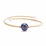 Natural Pearl & Lapis Lazuli Round Beaded Wrap Cuff Bangle, Brass Torque Bangle for Women, Real 18K Gold Plated, Inner Diameter: 2-1/8 inch(5.5cm)