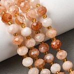 Natural Red Hematoid Quartz/Ferruginous Quartz Beads Strands, Faceted Rondelle Beads, with Seed Beads, 8x6~6.5mm, Hole: 1mm, about 23~24pcs/strand, 7.68''(19.5cm)~8.07''(20.5cm)(G-D105-B07)