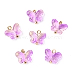 Alloy Glass Pendants, Butterfly Charms, Golden, Violet, 12x14.5x5mm, Hole: 2mm(GLAA-P080-01G-01)