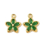 Brass Micro Pave Cubic Zirconia Pendants, Flower Charms, Real 18K Gold Plated, Sea Green, 15x13x3mm, Hole: 1.5mm(KK-D373-02C-G)