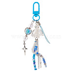 Jellyfish Glass & Acrylic Pendant Decorations, Wind Chime, with Alloy Swivel Snap Hooks Clasps, Deep Sky Blue, 115mm(HJEW-TAC0032)
