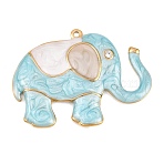 304 Stainless Steel Enamel & Clear Cubic Zirconia Pendants, Elephant Charms, Golden, Sky Blue, 45.5x61x5mm, Hole: 2mm(STAS-G392-01G-01)