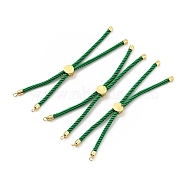 Half Finished Twisted Milan Rope Slider Bracelets, with Rack Plating Brass Cord Ends & Open Loop, Cadmium Free & Lead Free, for Connector Charm Bracelet Making, Golden, Green, 222~230x3mm(FIND-G032-01G-08)