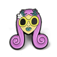 Cool Enamel Pins, Black Alloy Brooch for Backpack Clothes, Girl, 29x27x1.5mm(JEWB-P030-F02)