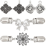4Pcs 4 Style Vintage Alloy Rose Flower & Bowknot Sweater Shawl Clips Brooches Set, Cardigan Collar Clasps Badge for Women, Antique Silver, 56~120x10~28x10~16mm, 1Pc/style(AJEW-GF0007-24)
