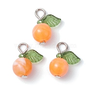 Acrylic Pendants, with Iron Flat Head Pins, Fruit Charms, Orange, 15x11.5x7.5mm, Hole: 2mm(PALLOY-JF02614-04)