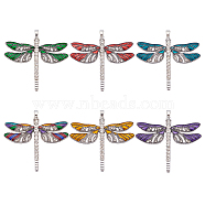 6Pcs 6 Colors Alloy Big Pendants, with Enamel and Rhinestone, Dragonfly, Mixed Color, 56.5x64.5x4.5mm, Hole: 4.5x6mm, 1pc/color(FIND-FH0004-24)