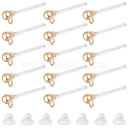 40Pcs Transparent Painless Prevent Allergy Resin Ball Stud Earring Findings, with Loops & Stainless Steel Findings, with 40Pcs Eco-Friendly Plastic Ear Nuts, Real 18K Gold Plated, 13x4.5mm, Hole: 1.2mm, Pin: 1mm(KY-BBC0001-01)